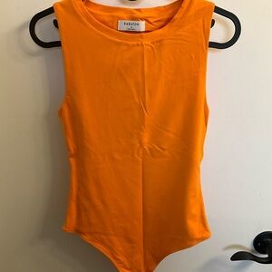 Babaton Bright Orange Sleeveless Bodysuit, size medium